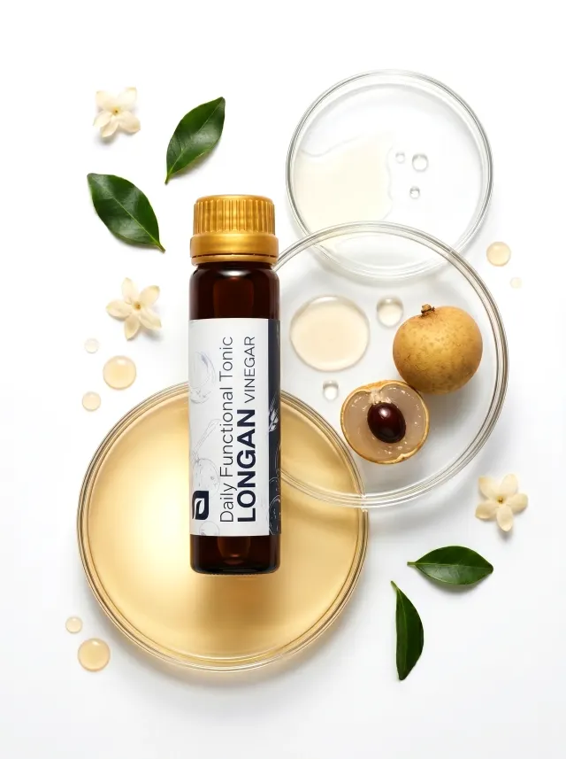 Longan Vinegar tonic with fresh longan and vinegar in petri dishes